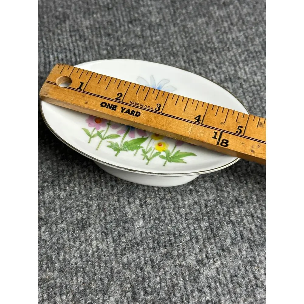Vintage porcelain pedestal soap dish oval floral cottagecore Victorian pastel 5”